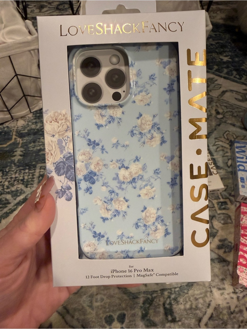 LoveShackFancy iPhone 16 Pro Max Floral Blue Protective Case NWT